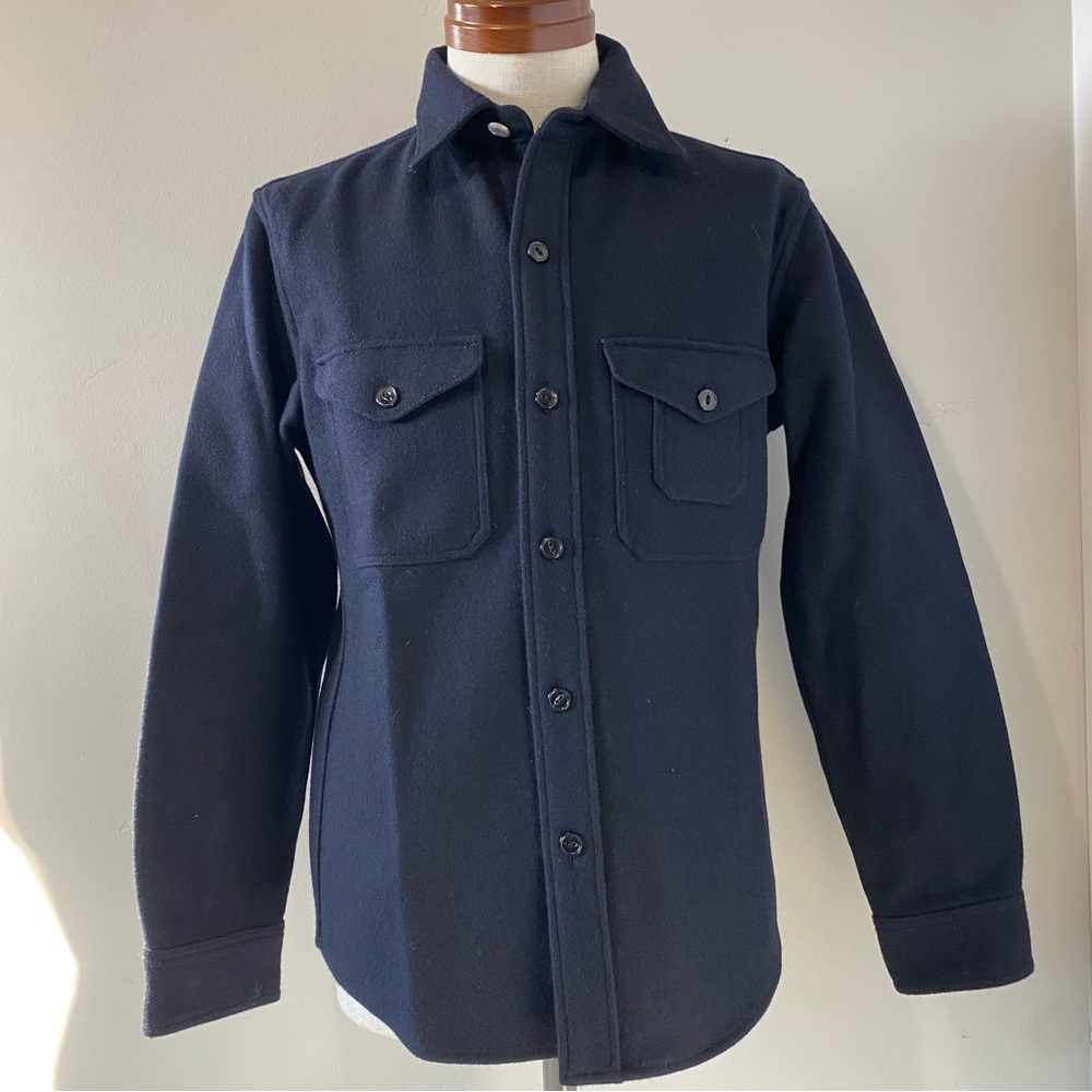 417 BY EDIFICE men's navy blue wool blend CPO shirt jacket, JP S = US XS